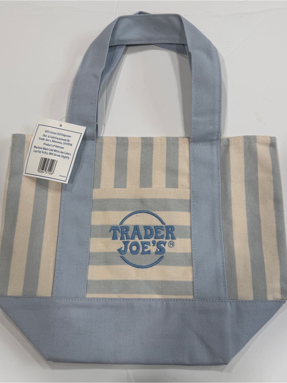 Trader Joe’s Mini Striped Canvas Tote-2026- Summer- Blue - Limited Edition - Picture 2 of 4